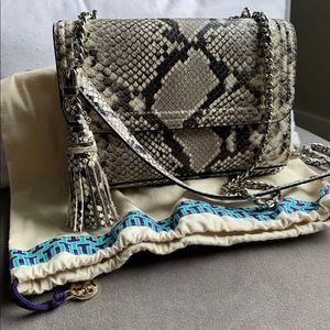 Tory Burch Fleming Snake embossed leather bag
